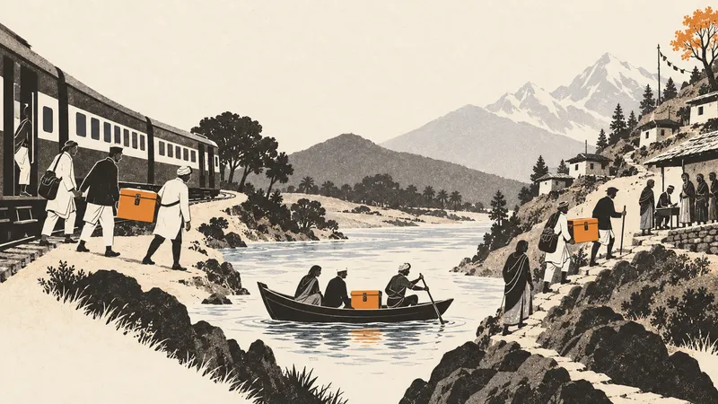 Election workers carry a ballot box by train, boat and foot toward a remote mountain village.