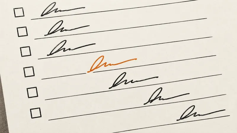 One signature enters the wrong row of a form, pushing the following entries out of alignment.