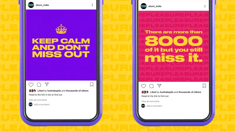 Two Instagram campaign posts with the Keep Calm and Don’t Miss Out and nerve-ending messages
