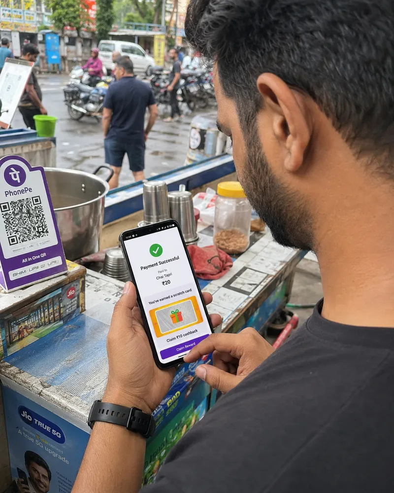 Participant trying the Skore coupon experience on a phone in a shop