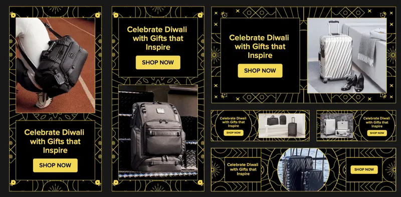 Digital ad set pairing TUMI luggage with the Diwali gift campaign