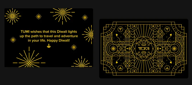Diwali greeting card wishing the recipient travel and adventure