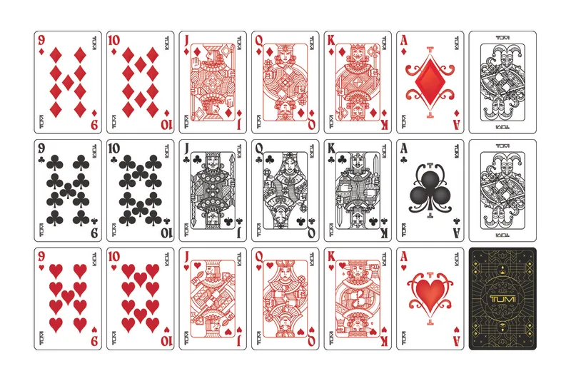 Custom TUMI playing-card faces and patterned card backs