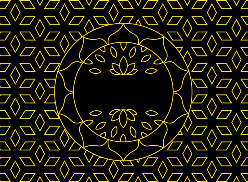 Black and gold Diwali identity with a circular floral emblem and geometric border