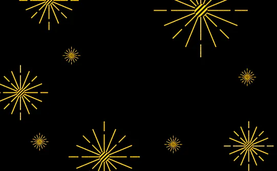 Gold firework motifs scattered across a black background
