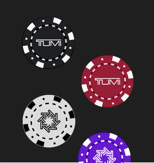 TUMI poker chips in black, red, white and purple