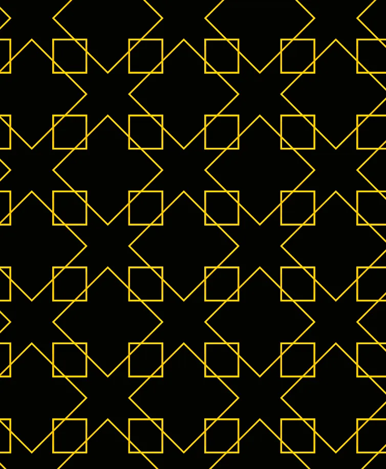 Gold interlocking square pattern on black