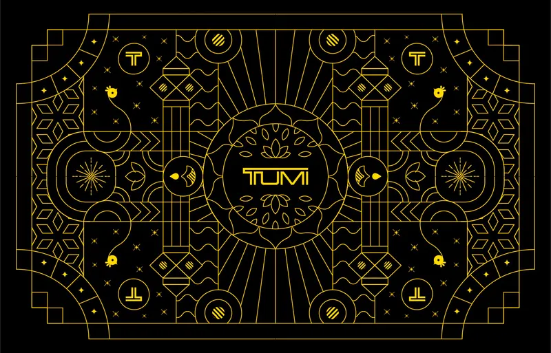 Final TUMI Diwali pattern combining lotus flowers, lanterns, leaves and geometric borders