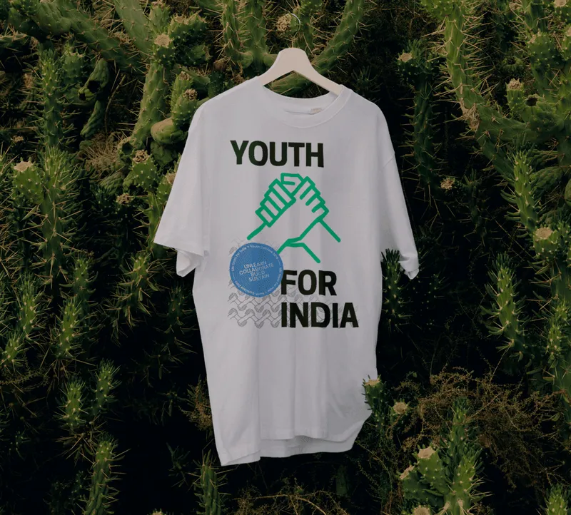 Youth for India T-shirt with the interlocking hands identity