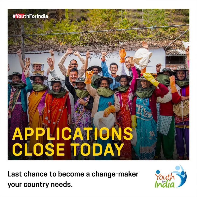 Application deadline reminder with fellows and villagers raising their hands