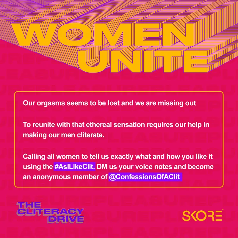 Women Unite campaign manifesto inviting women to share the Cliteracy Drive