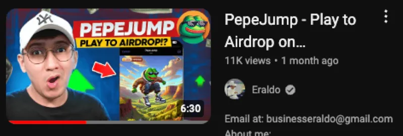 YouTube video thumbnail about playing PepeJump for an airdrop