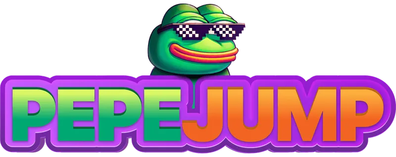 PepeJump wordmark in green, orange and purple with the frog mascot