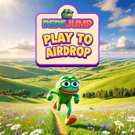 Play to Airdrop campaign artwork with the frog running through a green valley