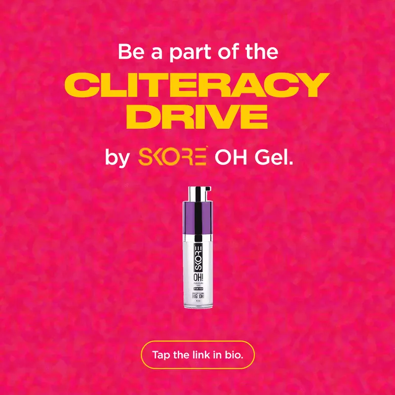 Cliteracy Drive mobile campaign screen with the Skore OH! Gel pack and entry button