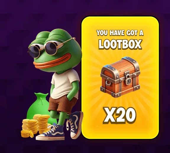 Loot-box reward artwork showing the frog mascot and a chest marked x20