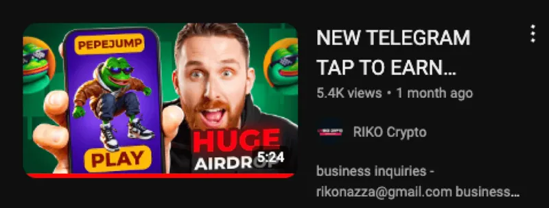 YouTube review thumbnail introducing PepeJump as a Telegram tap-to-earn game