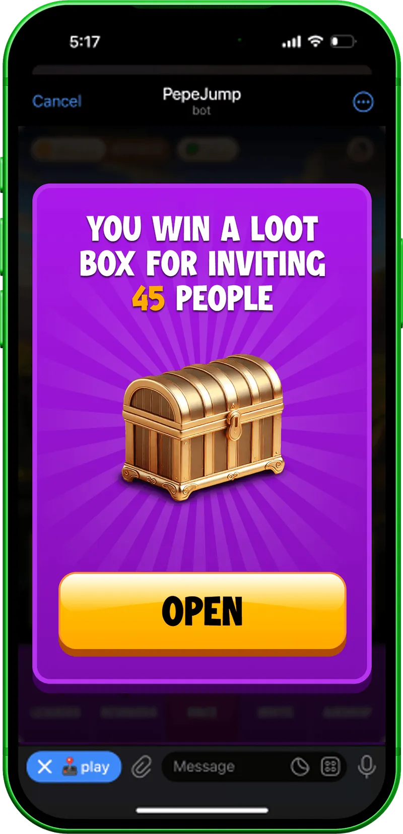Invitation reward: a loot box for inviting 45 people