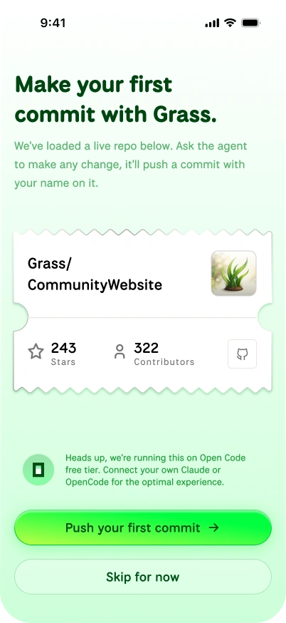 The same onboarding screen as it came back in code