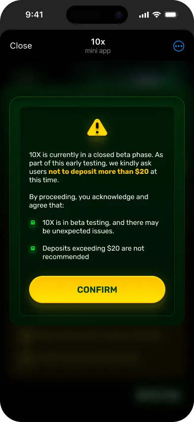 Beta-mode warning dialog asking the user to confirm before continuing
