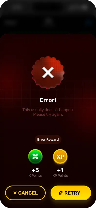 Trade-exit error screen with cancel and retry controls