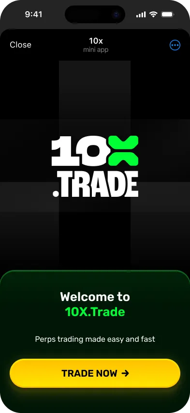 10x.Trade onboarding screen with the logo and a start button