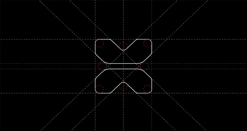 Construction grid for the 10x.Trade X-shaped brand mark