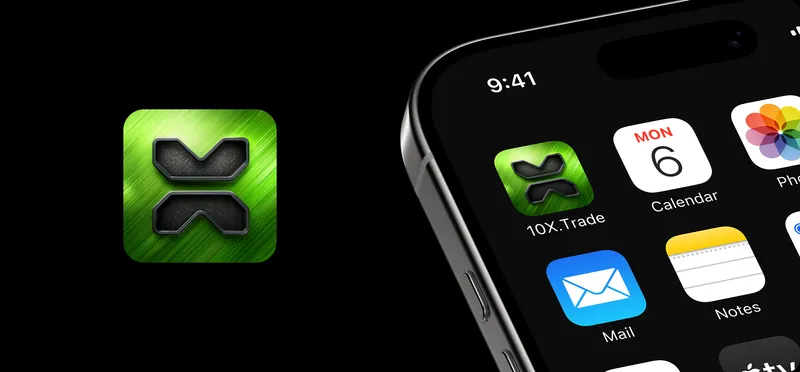 Green 10x.Trade app icon on a phone home screen