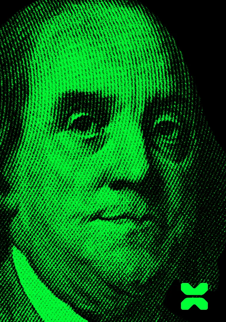 Benjamin Franklin portrait rendered in the green 10x.Trade visual style