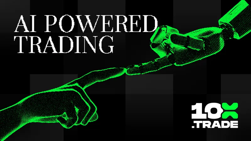AI-powered trading campaign artwork with two robotic hands reaching toward each other