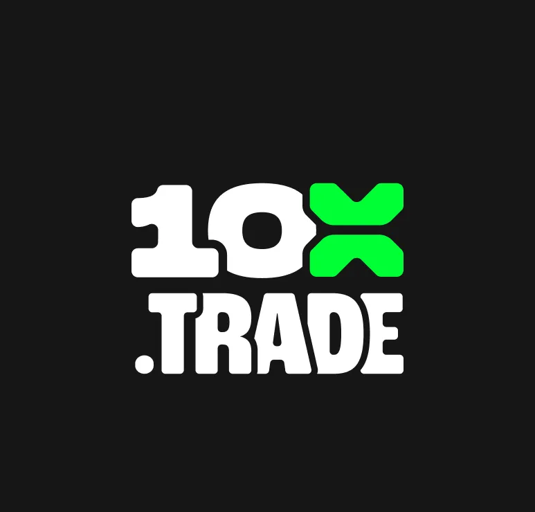 10x.Trade white and green wordmark on a black background