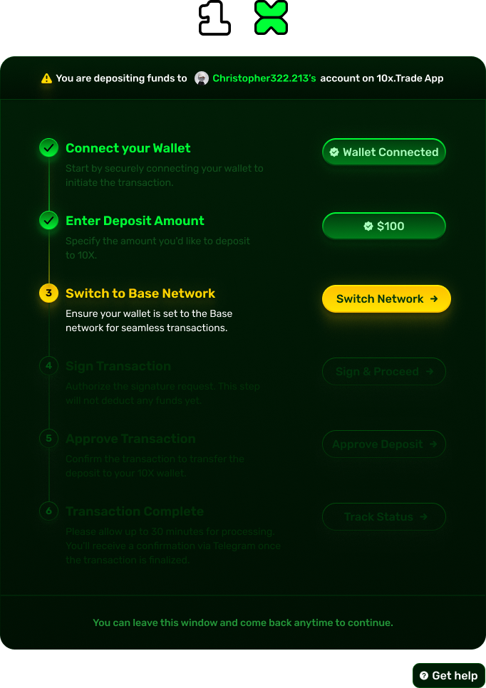 Deposit Funds screen